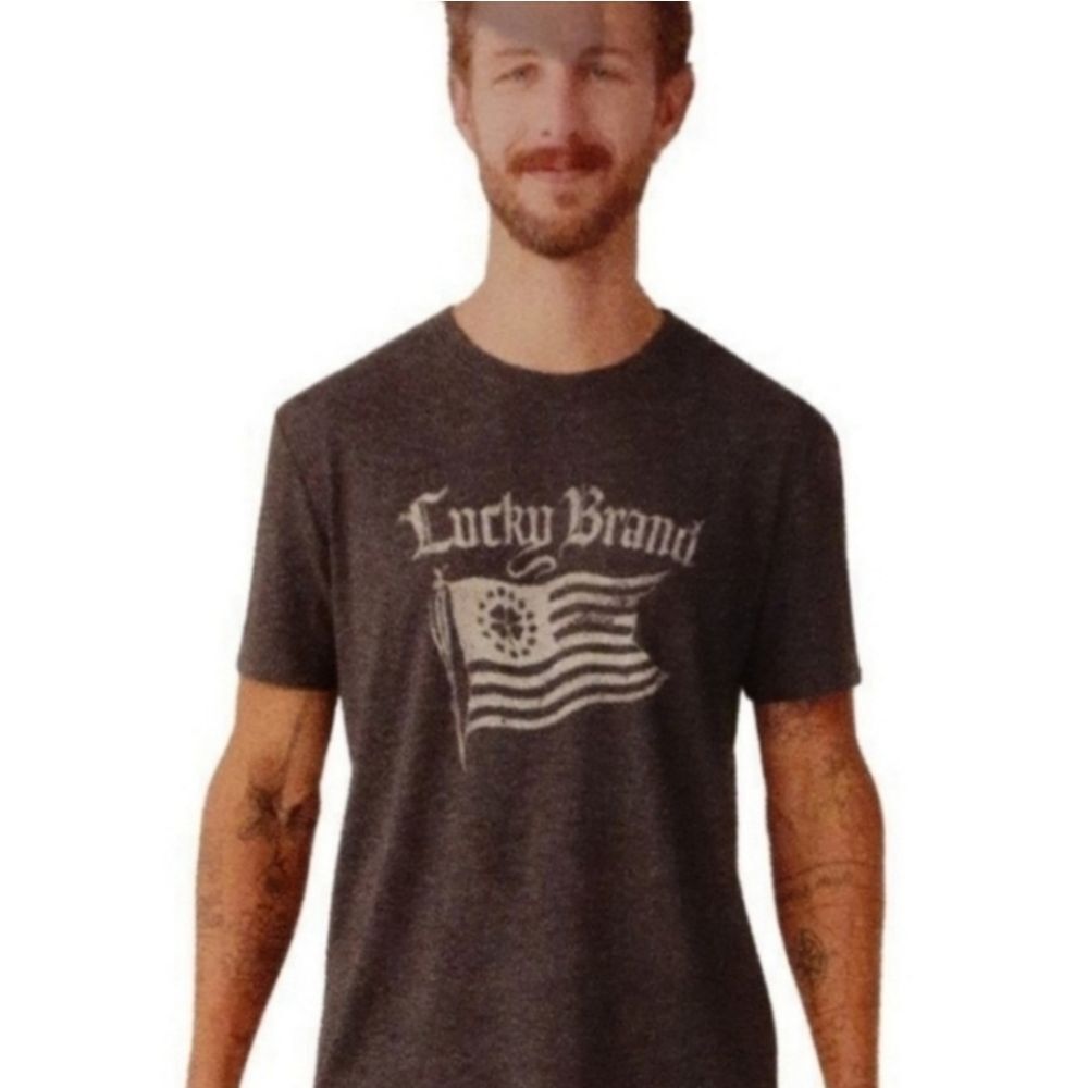 Lucky Brand Tee‎ American Flag Black Gray Men's sz L